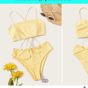 Shein yellow striped high waisted bikini